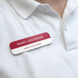 Basis Moderne Bourgondiër Rood Witte Titel Pin Mag Naamplaatje