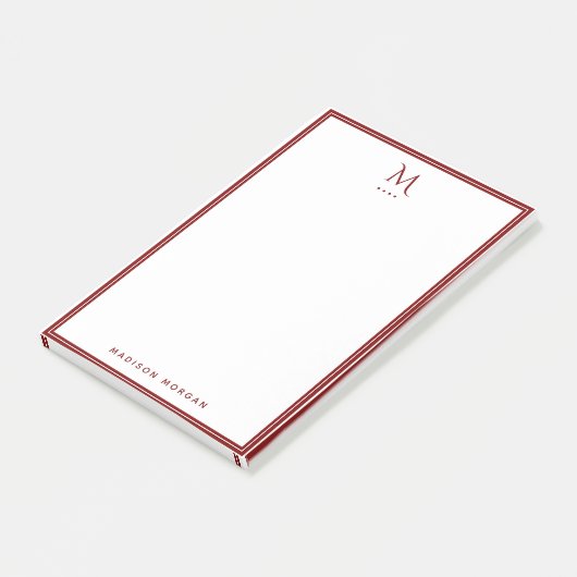 Basis Monogram Diep Rode Rand Persoonlijk Post-it® Notes (Schuin)