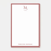 Basis Monogram Diep Rode Rand Persoonlijk Post-it® Notes (Voorkant)