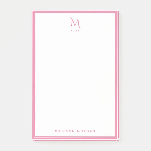 Basis Monogram Meisjesachtig Roze Rand Persoonlijk Post-it® Notes (Voorkant)