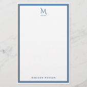 Basis Monogram Navy Blauwe Rand Persoonlijk Briefpapier (Voorkant)