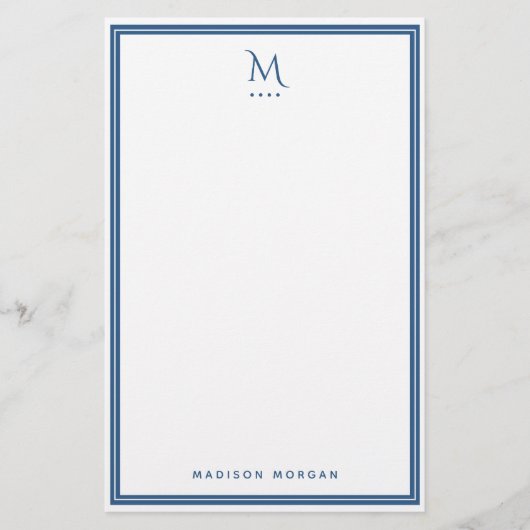 Basis Monogram Navy Blauwe Rand Persoonlijk  Briefpapier (Voorkant)