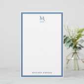 Basis Monogram Navy Blauwe Rand Persoonlijk  Briefpapier (Staand voorkant)