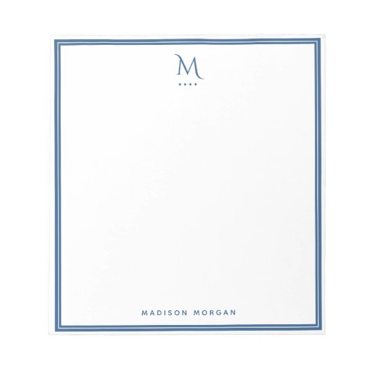 Basis Monogram Navy Blauwe Rand Persoonlijk  Notitieblok (Voorkant)