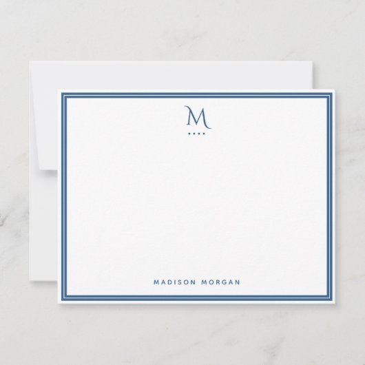 Basis Monogram Navy Blauwe Rand Persoonlijk Notitiekaartje (Voorkant)