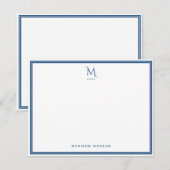 Basis Monogram Navy Blauwe Rand Persoonlijk Notitiekaartje (Voorkant / Achterkant)