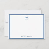 Basis Monogram Navy Blauwe Rand Persoonlijk  Notitiekaartje (Voorkant)