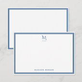 Basis Monogram Navy Blauwe Rand Persoonlijk  Notitiekaartje (Voorkant / Achterkant)