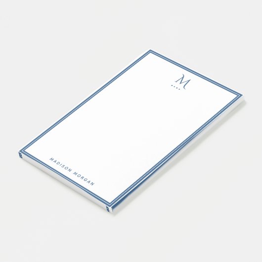 Basis Monogram Navy Blauwe Rand Persoonlijk Post-it® Notes (Schuin)