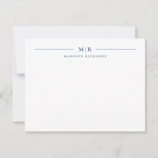 Basis Monogram Navyblauw Persoonlijk Notitiekaartje (Voorkant)