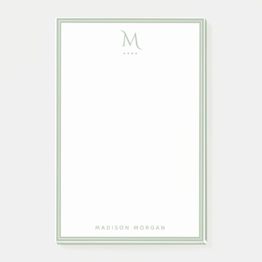 Basis Monogram Saliegroen Rand Gepersonaliseerd Post-it® Notes (Voorkant)