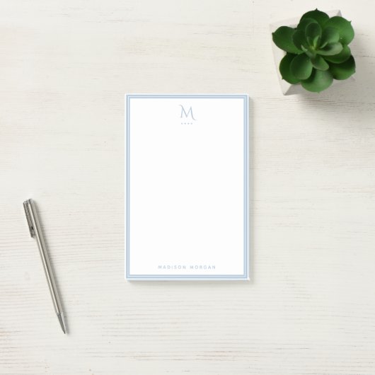 Basis Monogram Stofblauw Rand Persoonlijk  Post-it® Notes (Kantoor)