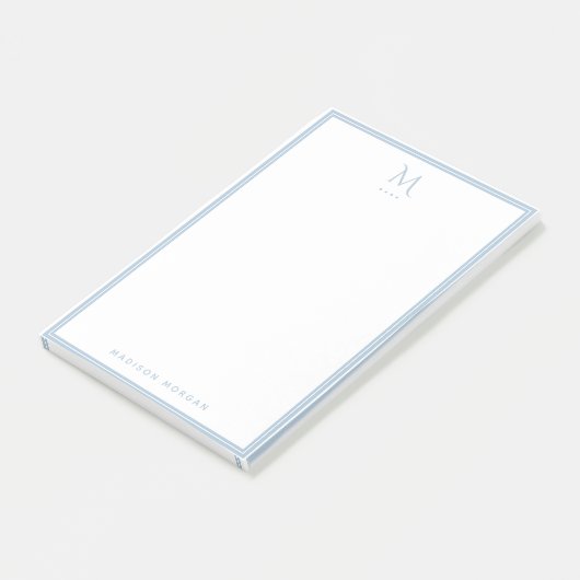Basis Monogram Stofblauw Rand Persoonlijk Post-it® Notes (Schuin)