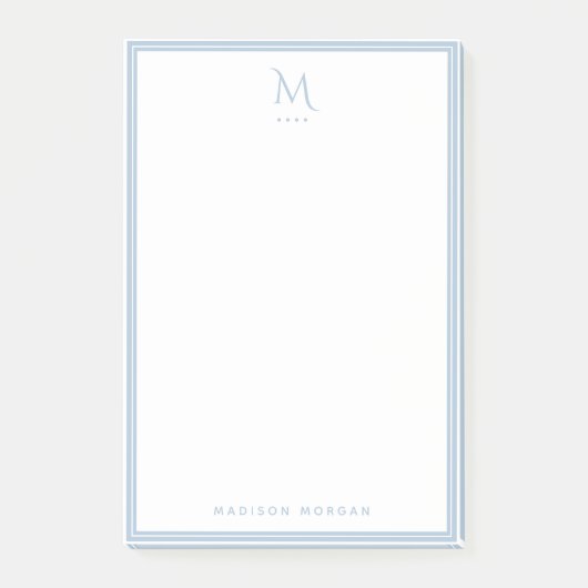 Basis Monogram Stofblauw Rand Persoonlijk Post-it® Notes (Voorkant)