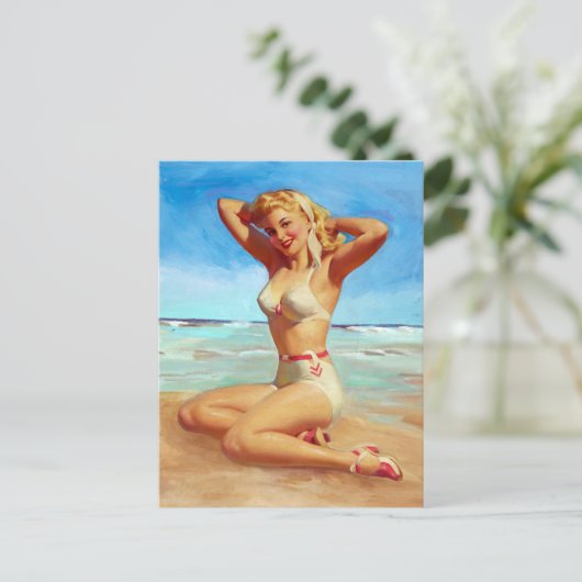 Basis op de Beach Pin Up Briefkaart (Staand voorkant)