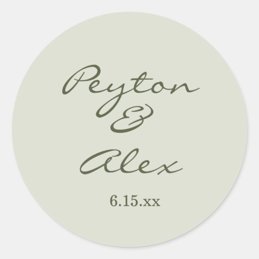 Basis Sage Groene Script Trouw Ronde Sticker (Voorkant)