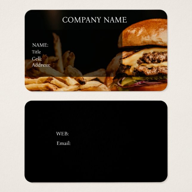 BASIS SJABLOON VISITEKAARTJE HAMBURGERS (Voorkant /achterkant)