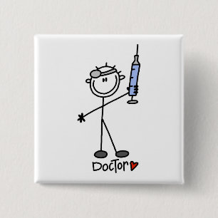 Basis Stokfiguur Dokter Vierkante Button 5,1 Cm