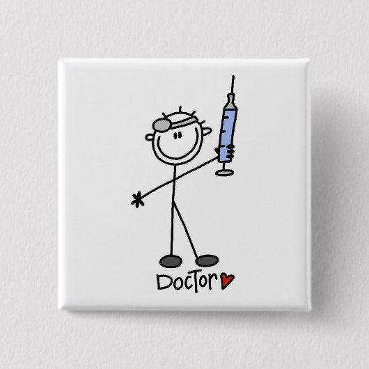 Basis Stokfiguur Dokter Vierkante Button 5,1 Cm (Voorkant)
