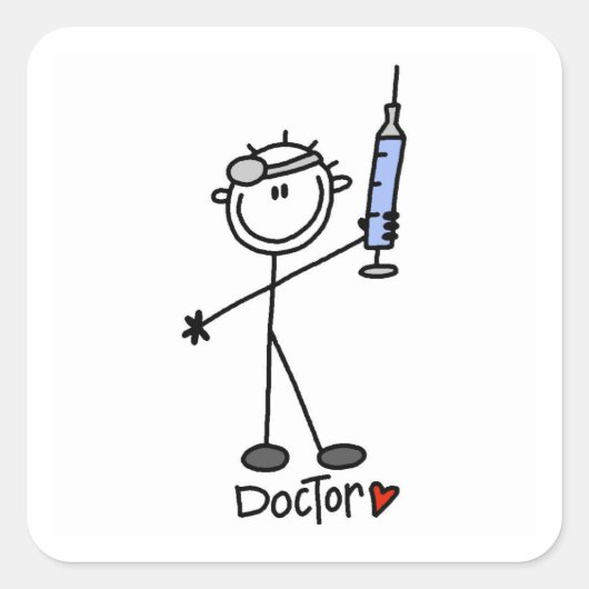 Basis Stokfiguur Dokter Vierkante Sticker (Voorkant)