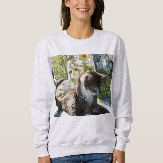 Basis Sweatshirt met Cute Cat, Flowers en Fairy (Voorkant)
