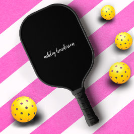 Basis Zwart-wit Monogram Cursieve Naam Pickleball Paddle