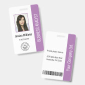 Basisbedrijfslogo Foto Paars Personeels-ID Badge (Voor- en achterkant)