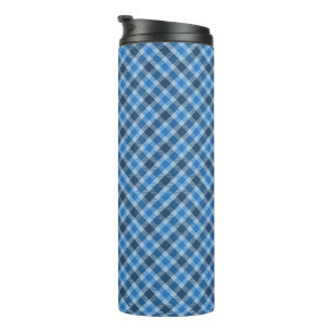 Basisblauw/Babyblauw geruit diagonaal ruitjespatro Thermosbeker