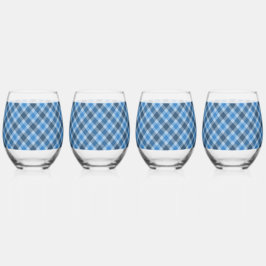 Basisblauw/Babyblauw geruit diagonaal ruitpatroon Wijnglas Zonder Voet