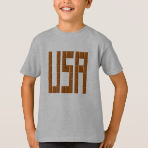 Basisch T-shirt voor stalen kinderen USA CHOCOLAT