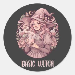 Basische Heksenroze Boba Thee Coquette Halloween Ronde Sticker