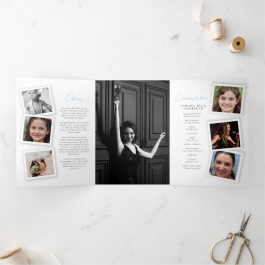 Basisherdenkingsprogramma simpele foto's drieluik uitnodiging (Binnen)