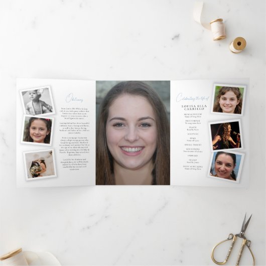 Basisherdenkingsprogramma simpele foto's drieluik uitnodiging (Binnen)