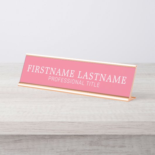 Basisroze witte traditionele naam en titel bureau naambordje (Voorkant)