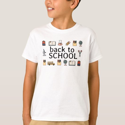 Basisschool Thema Kind Bus Boek Wereldbol T-shirt (Voorkant)
