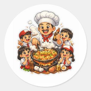 basisschoolkinderen chef familie koken cartoon ronde sticker