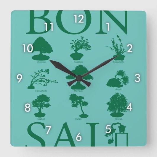 Basisstijlen van Bonsai-boom Vierkante Klok (Voorkant)