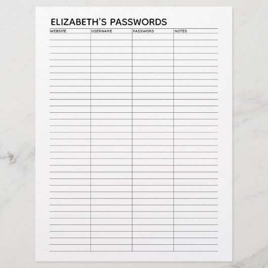 Basiswachtwoordtracker met gebruikersnaam en notit flyer (Voorkant)