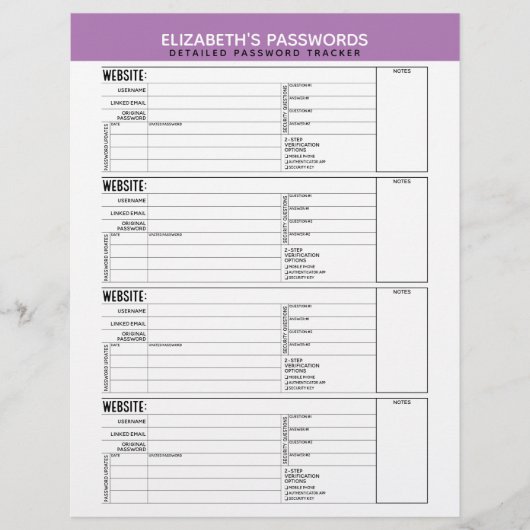 Basiswachtwoordtracker met gebruikersnaam en notit flyer (Voorkant)