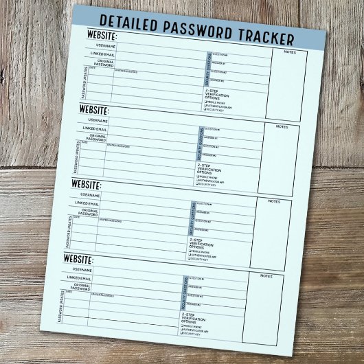 Basiswachtwoordtracker met gebruikersnaam en notit flyer