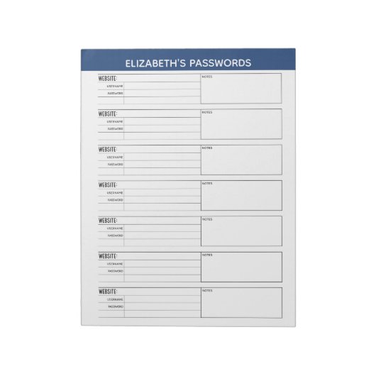 Basiswachtwoordtracker met gebruikersnaam en notit notitieblok (Linkerzijde)