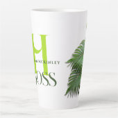 Baskarief Palmbladeren Groene Monogram Latte Mok (Voorkant)