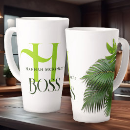 Baskarief Palmbladeren Groene Monogram Latte Mok