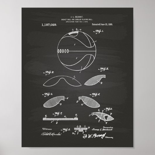 Basket Ball 1916 Patent Art Chalkboard Poster (Voorkant)