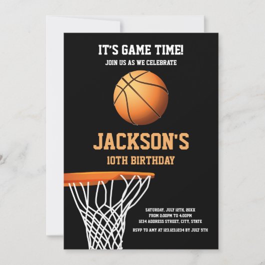 Basket Basketbal Verjaardag Uitnodigingen (Voorkant)