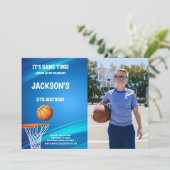 Basket Blue back Basketball-uitnodigingen met foto Kaart (Staand voorkant)
