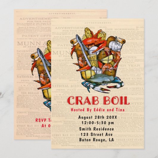Basket Crab Boil Party Kaart (Voorkant / Achterkant)
