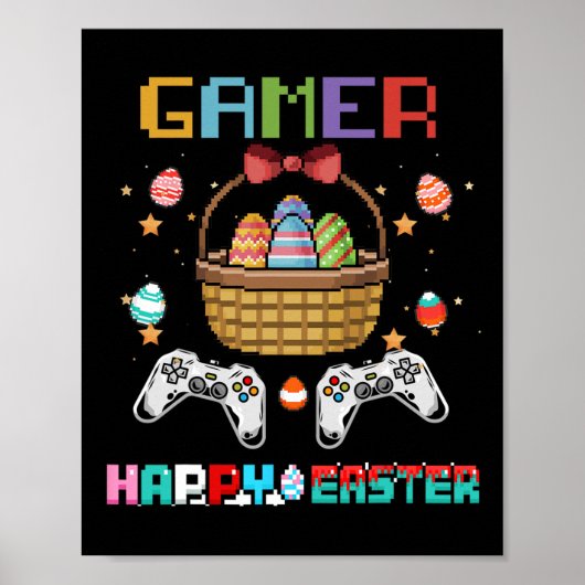 Basket gamer videospelcontroller met paaseieren poster (Voorkant)