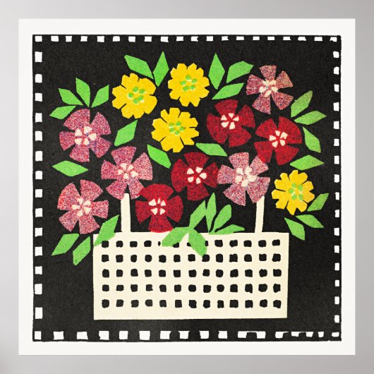 Basket of Flowers, red and yellow, Poster (Voorkant)