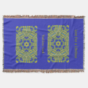 Basket Weave Geometrisch Blauw Geel Deken